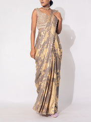 Brown and Golden Shimmer Drape Saree