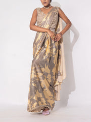 Brown and Golden Shimmer Drape Saree