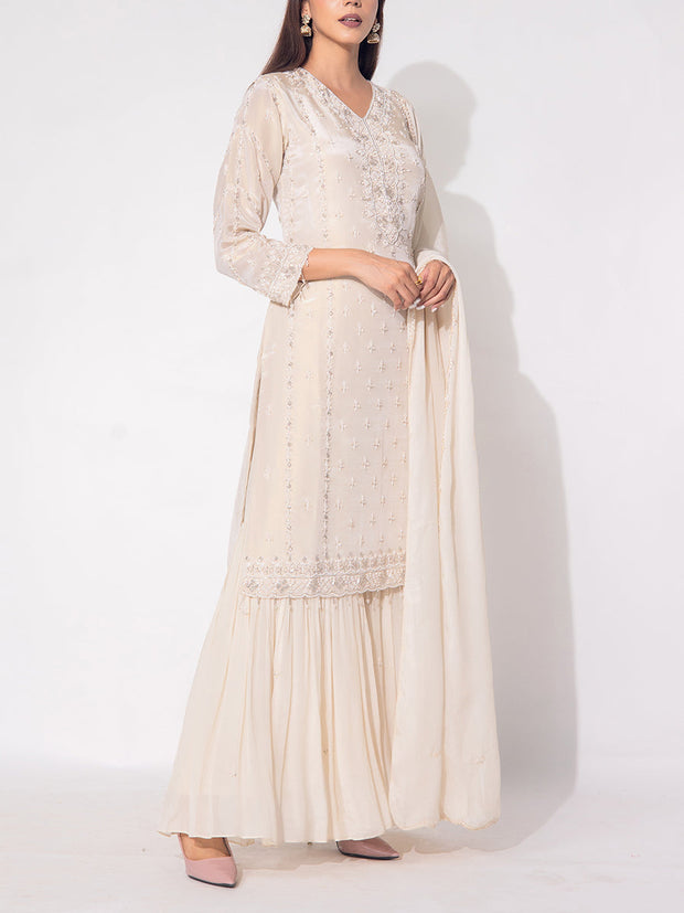 Off-white Tissue Sharara Set