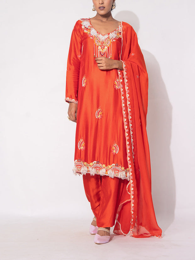 Orange Silk Suit Set