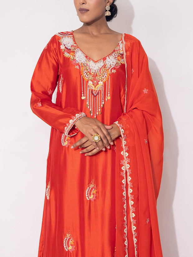 Orange Silk Suit Set