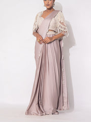 Beige Organza Drape Saree