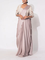 Beige Organza Drape Saree