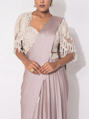 Beige Organza Drape Saree