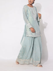 Pastel Mint Green Tissue Sharara Set