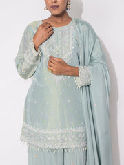 Pastel Mint Green Tissue Sharara Set