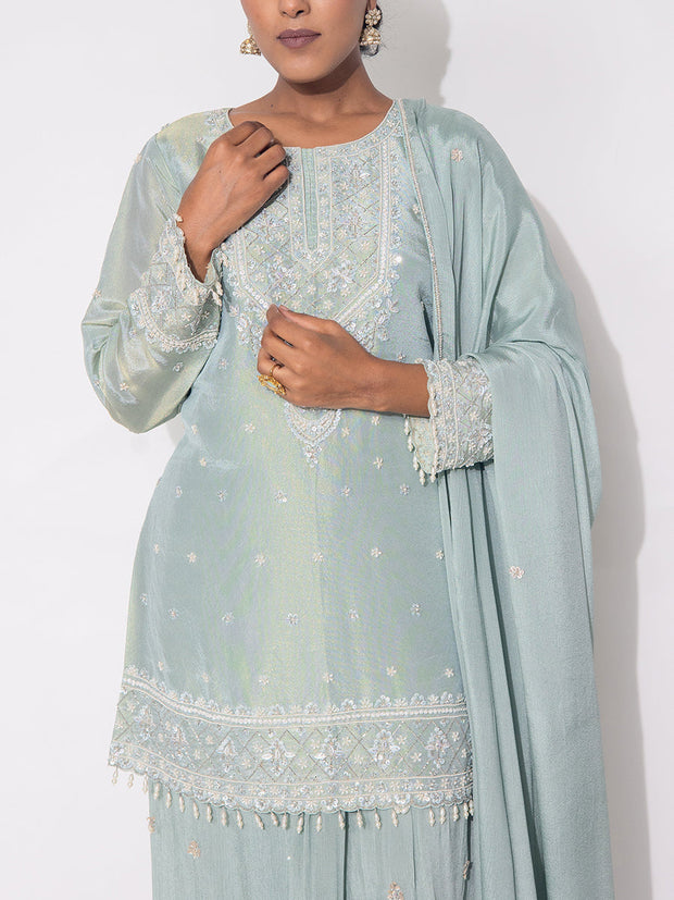 Pastel Mint Green Tissue Sharara Set