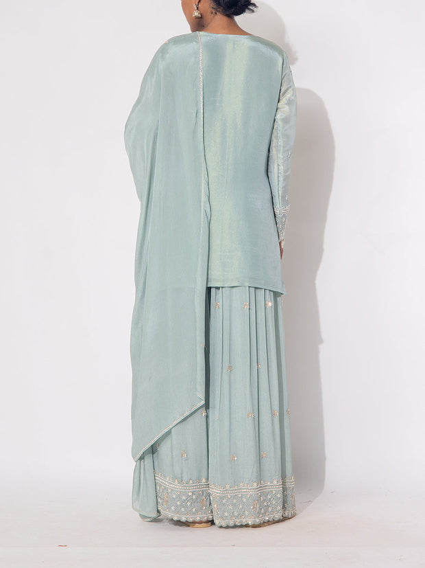 Pastel Mint Green Tissue Sharara Set