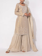 Beige Tissue Sharara Set