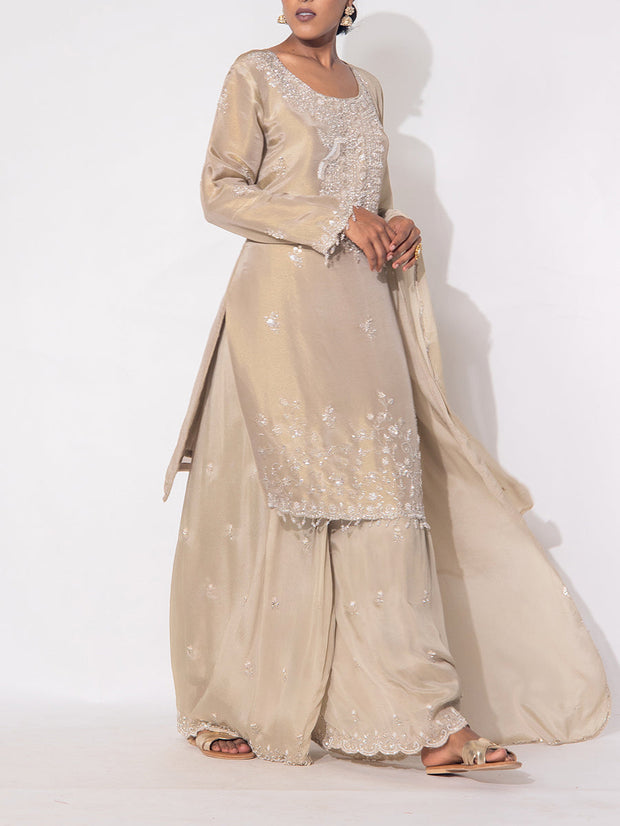 Beige Tissue Sharara Set