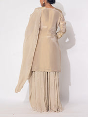 Beige Tissue Sharara Set