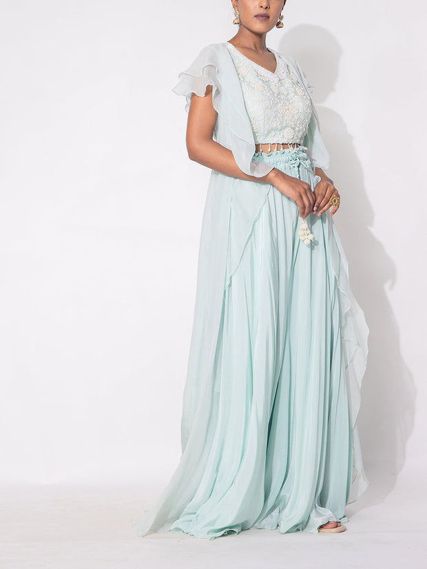 Powder Blue Organza Sharara Set