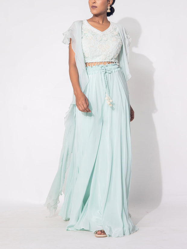 Powder Blue Organza Sharara Set
