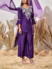 Violet Embroidered Silk Suit Set