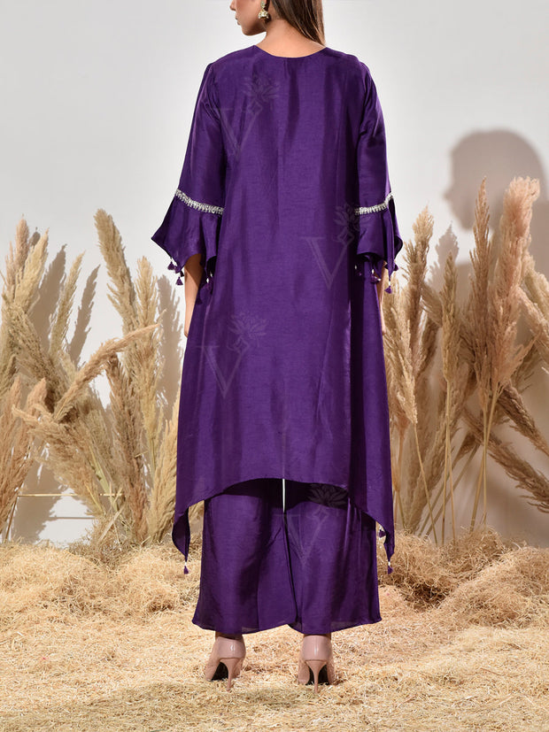 Violet Embroidered Silk Suit Set