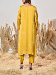 Yellow Embroidered Bandhani Satin Suit Set