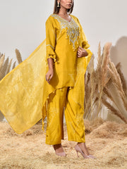 Yellow Embroidered Silk Suit Set