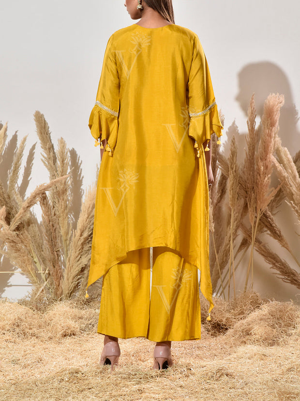 Yellow Embroidered Silk Suit Set