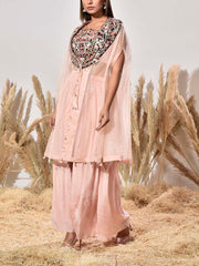 Blush Pink Embroidered Organza Jacket and Palazzo Set
