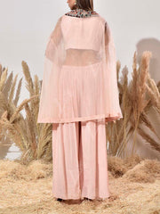 Blush Pink Embroidered Organza Jacket and Palazzo Set