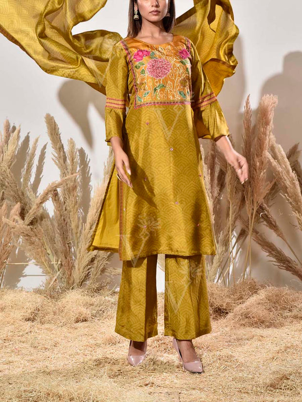 Green Vasansi Silk Embroidered Suit Set