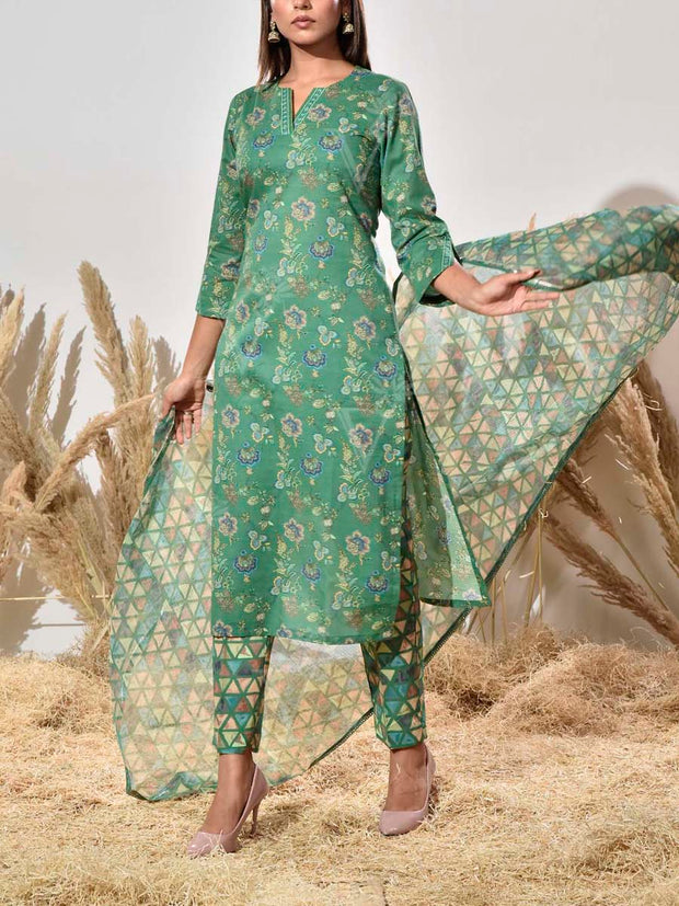 Green Cotton Suit Set