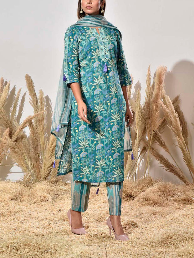 Teal Cotton Suit Set