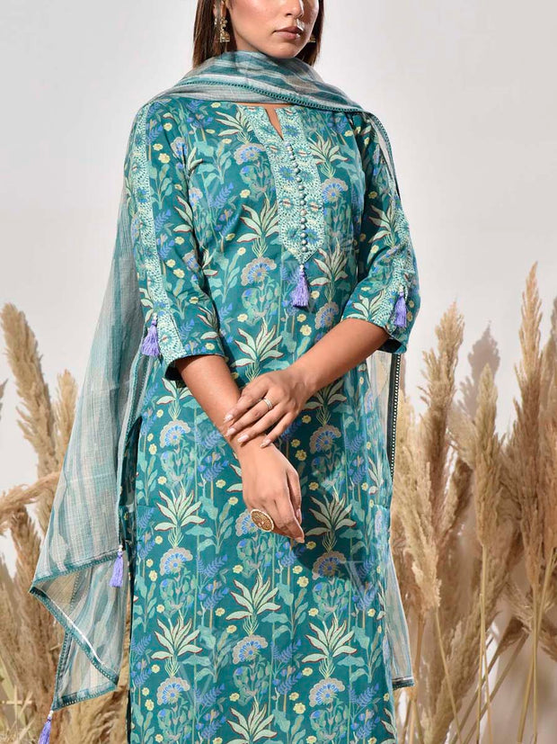 Teal Cotton Suit Set