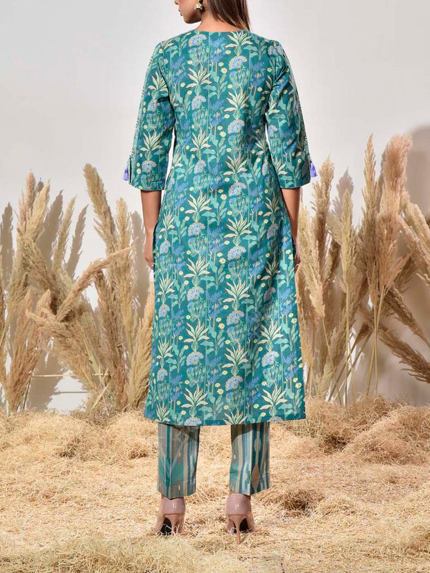 Teal Cotton Suit Set