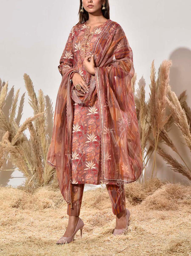 Brown Cotton Suit Set