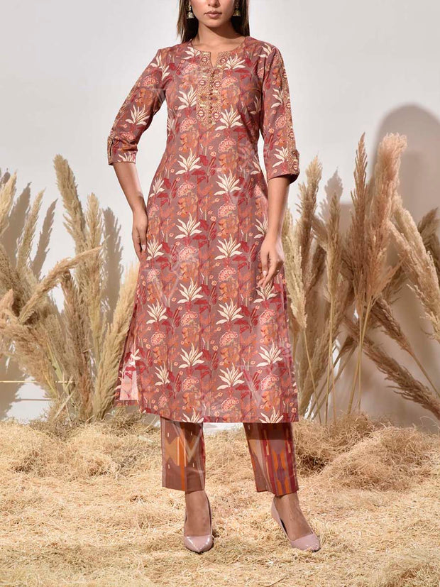 Brown Cotton Suit Set