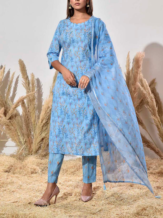 Sky Blue Cotton Suit Set