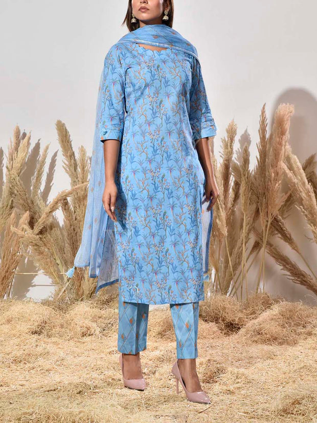 Sky Blue Cotton Suit Set