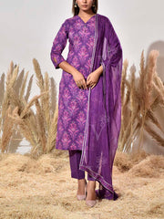 Purple Cotton Suit Set