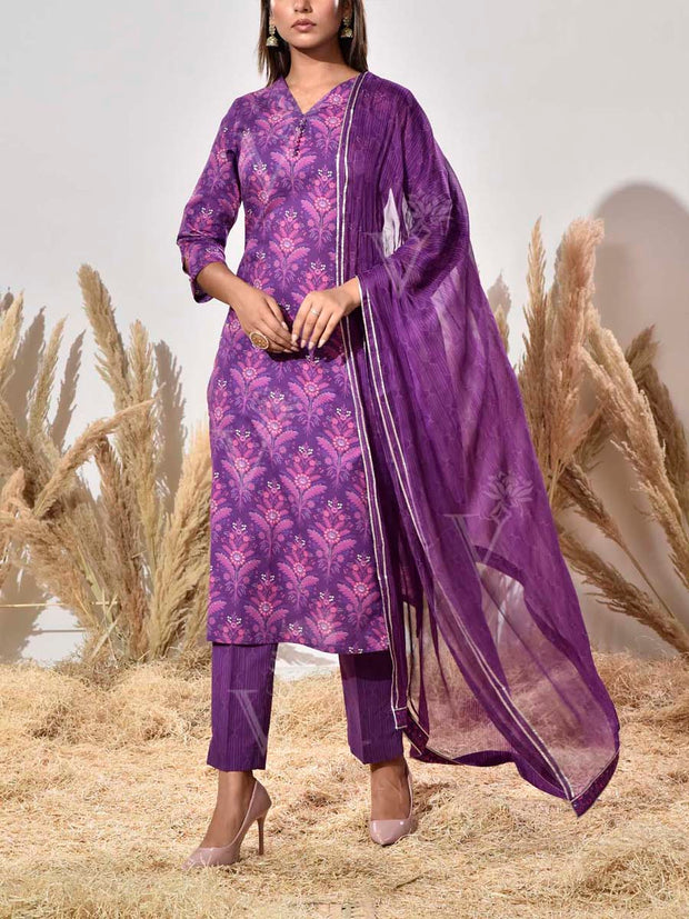 Purple Cotton Suit Set