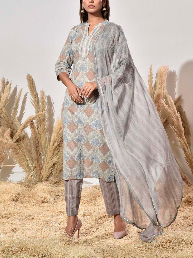 Grey Cotton Suit Set