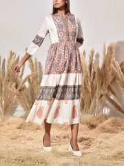 White and Grey Cotton Printed Dress