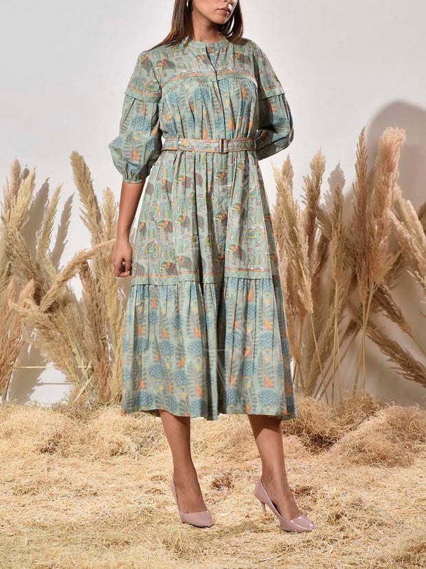 Green Cotton Printed Dress