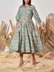 Green Cotton Printed Dress