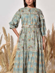 Green Cotton Printed Dress