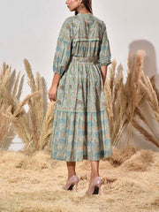 Green Cotton Printed Dress
