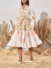 White Cotton Printed Dress