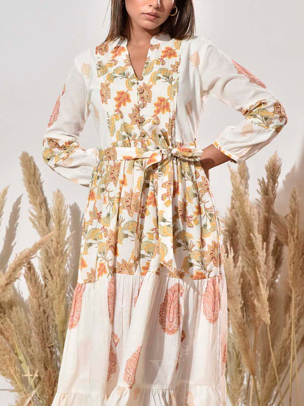 White Cotton Printed Dress