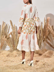 White Cotton Printed Dress