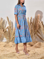 Blue Cotton Printed Dress