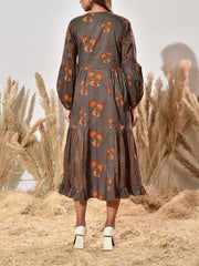 Dark Grey Embroidered Cotton Dress