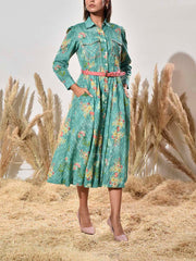 Green Cotton Printed Dress
