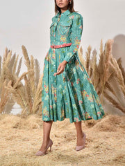 Green Cotton Printed Dress
