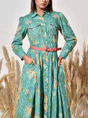 Green Cotton Printed Dress