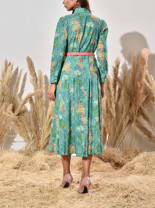 Green Cotton Printed Dress